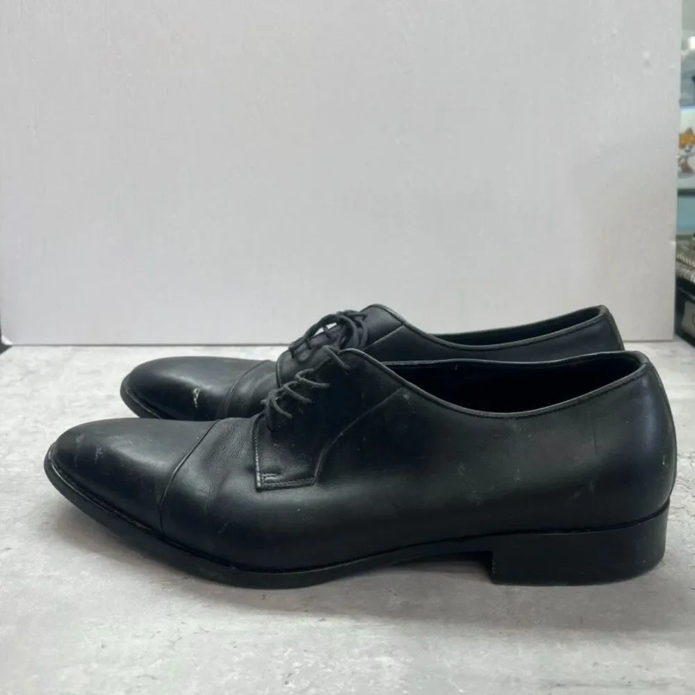 Ralph Lauren Lace-Up Almond Toe Black Leather Derby Dress Shoes Mens Size 10D